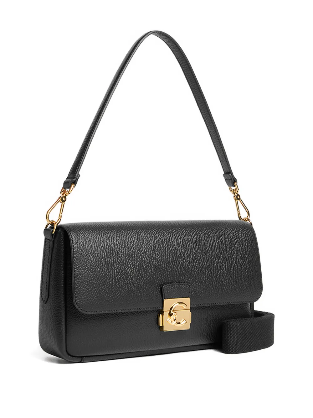 Coccinelle Large C-me Lock Turnlock Shoulder Bag In Black