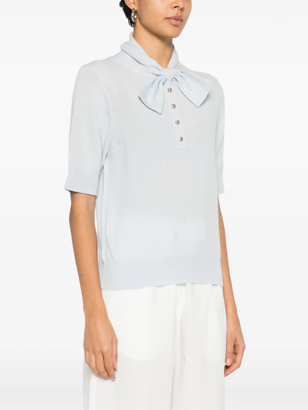  Allude Bow-detail Buttoned Polo Top - Blue 
