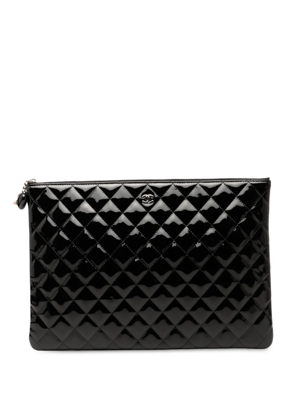 CHANEL Pre-Owned Clutch O Case grande trapuntata con finitura lucida 2014-2015 - Nero