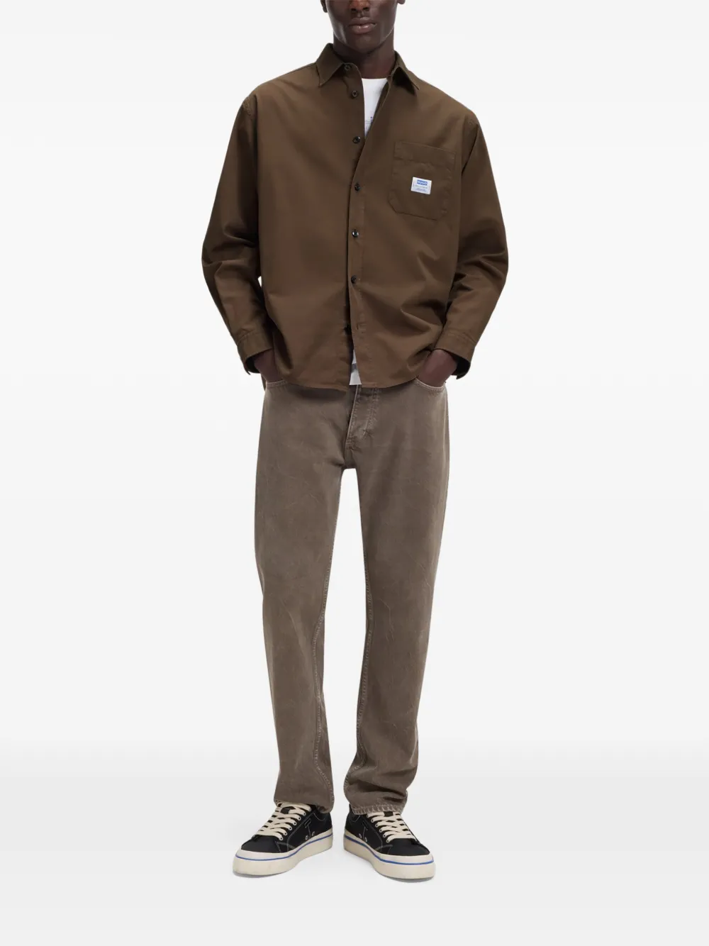 HUGO Overhemd met lange mouwen en zak - Bruin