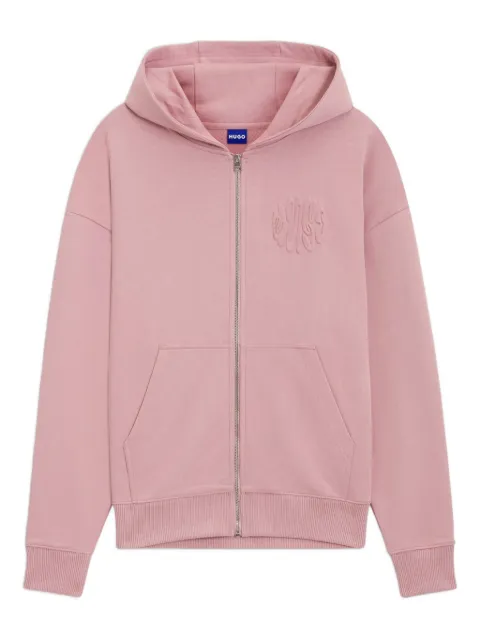 HUGO embossed zip-up hoodie