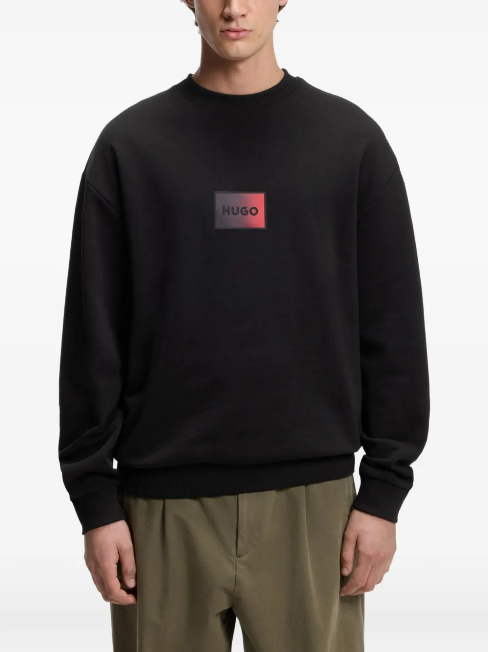 HUGO Sweater met logopatch Zwart