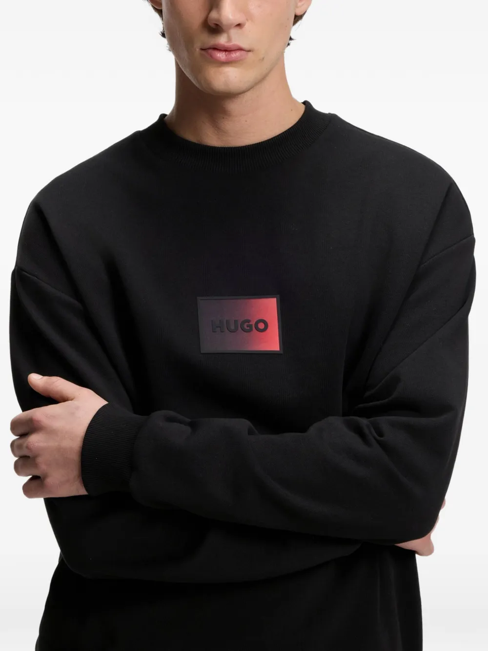 HUGO Sweater met logopatch Zwart