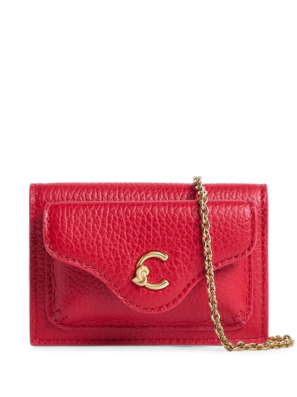 Coccinelle small C-me leather chain-strap card holder - Rosso