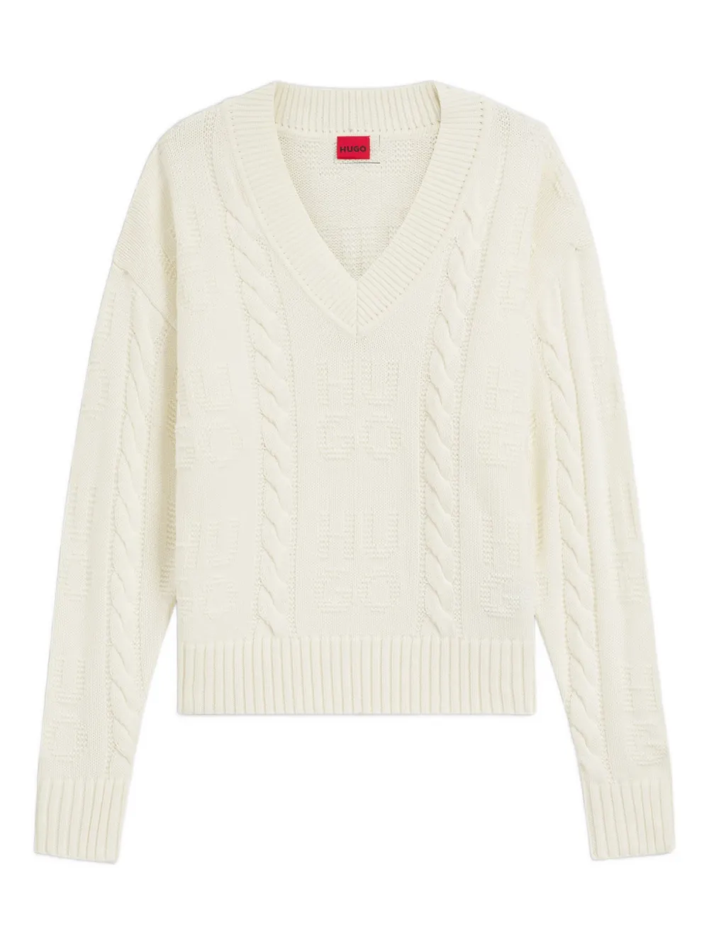 HUGO cable-knit V-neck sweater - Bianco