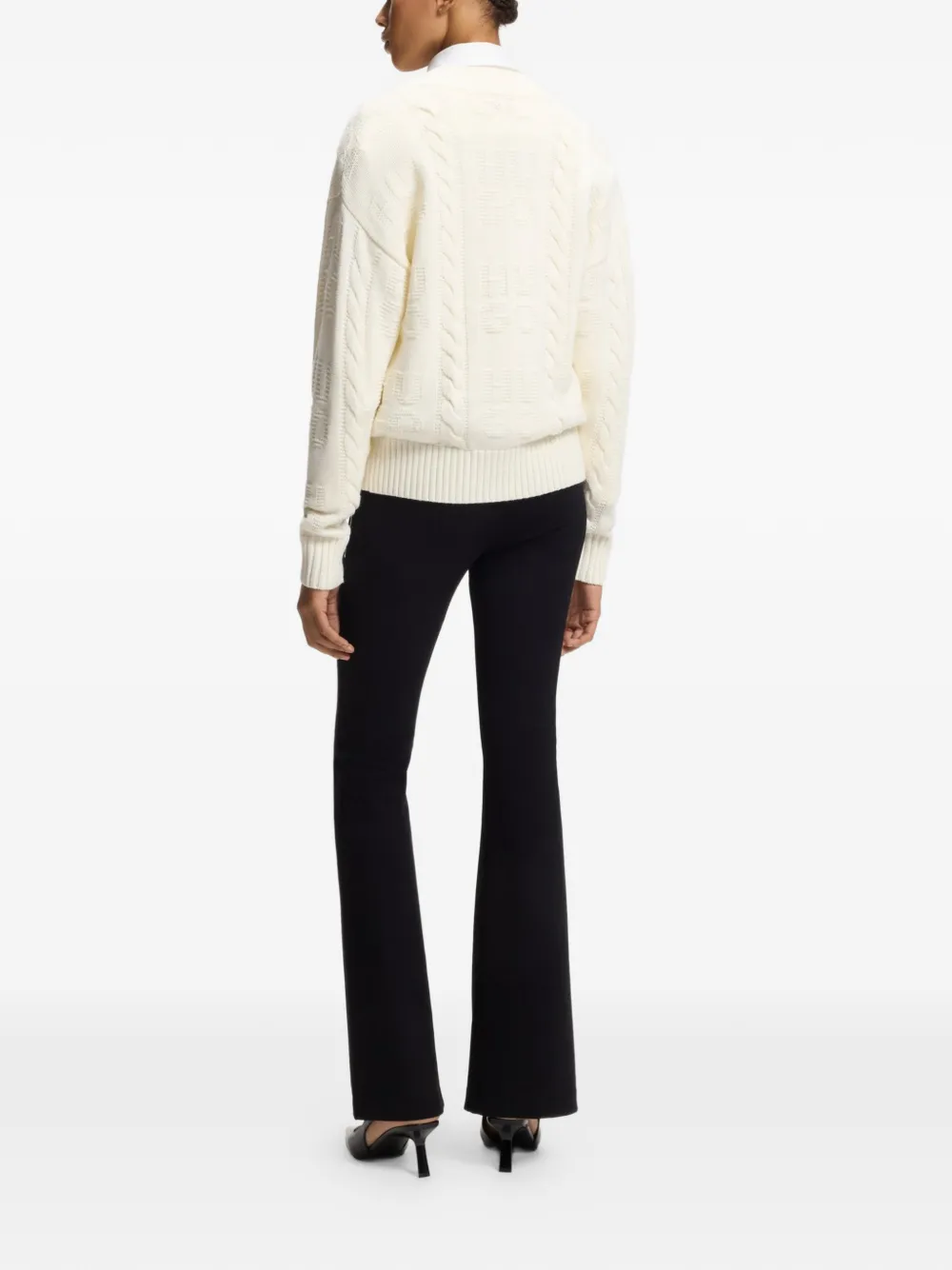  Hugo Cable-knit V-neck Sweater - White 