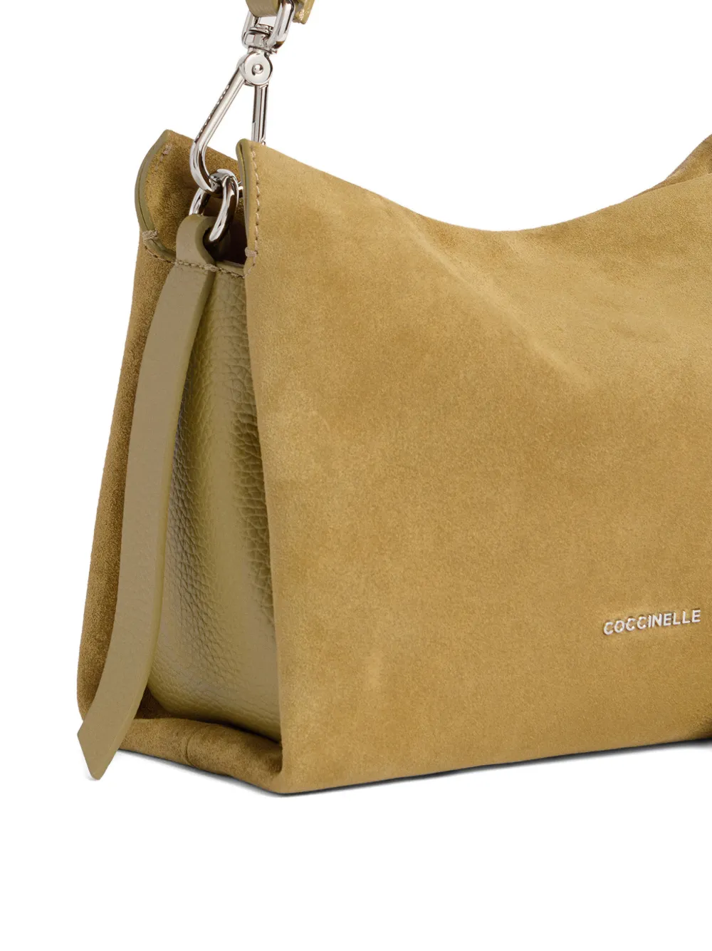 Coccinelle Boheme suède schoudertas met gevlochten detail Beige