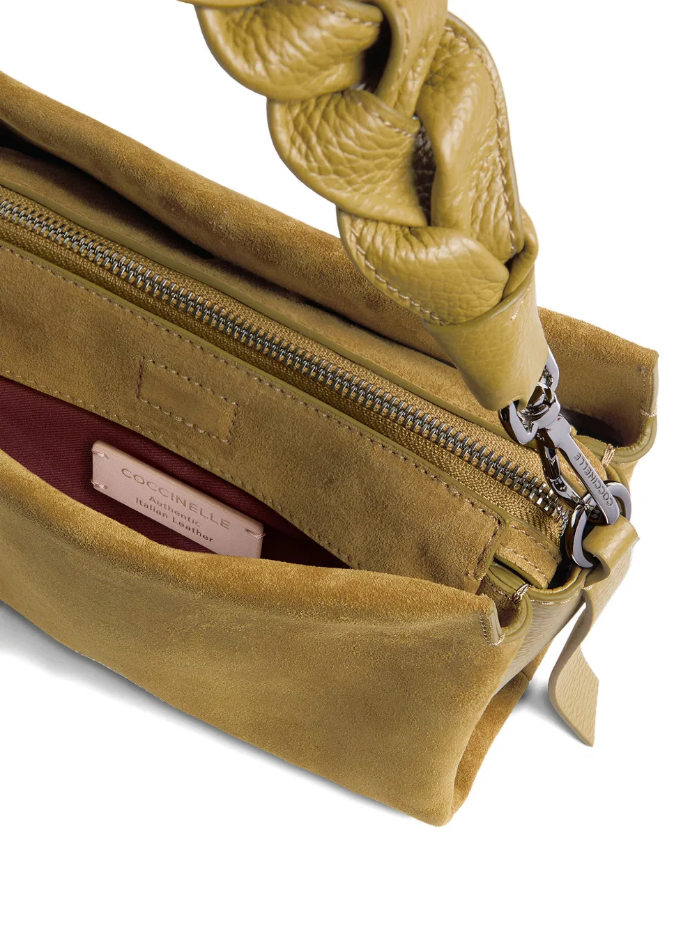 Coccinelle Boheme suède schoudertas met gevlochten detail Beige