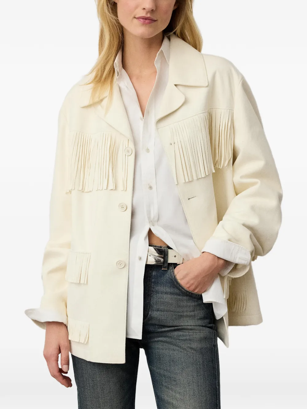  Ralph Lauren Collection Perce Fringe-trim Suede Jacket - Neutrals 