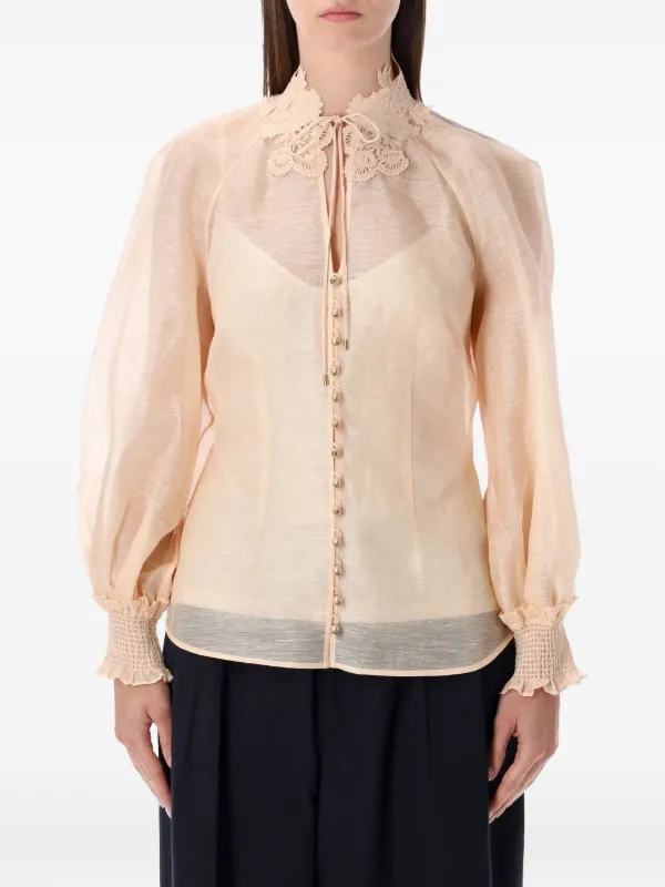 Zimmermann Rebellion Collared Blouse in Neutrals