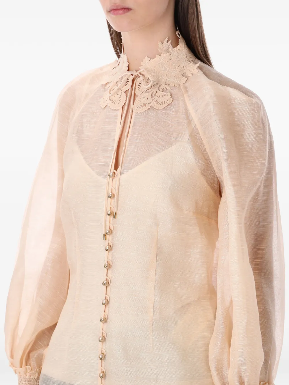 ZIMMERMANN Rebellion blouse met kanten kraag Beige