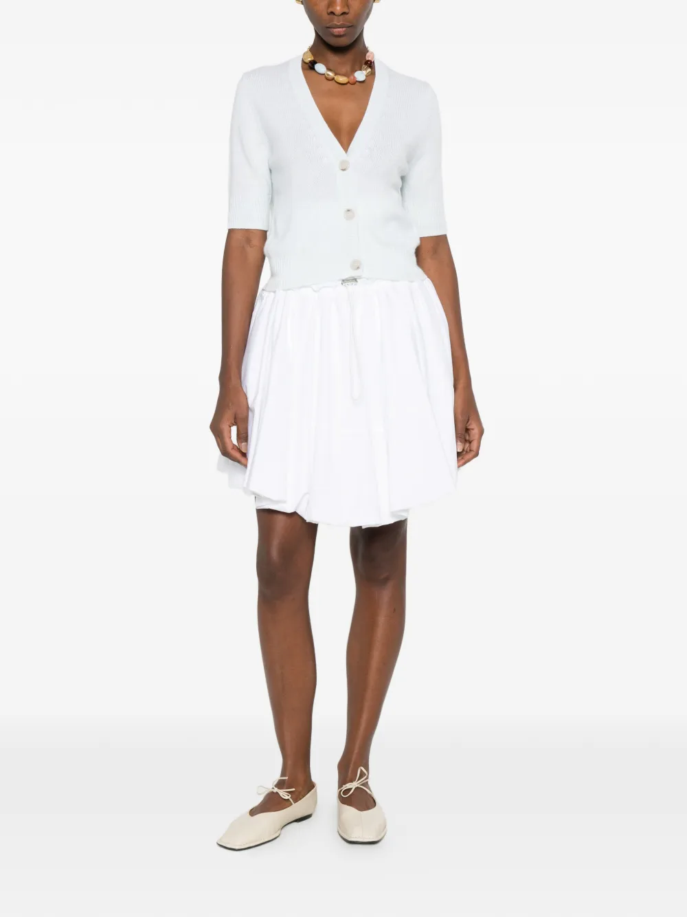  Allude Button Short-sleeve Cardigan - White 