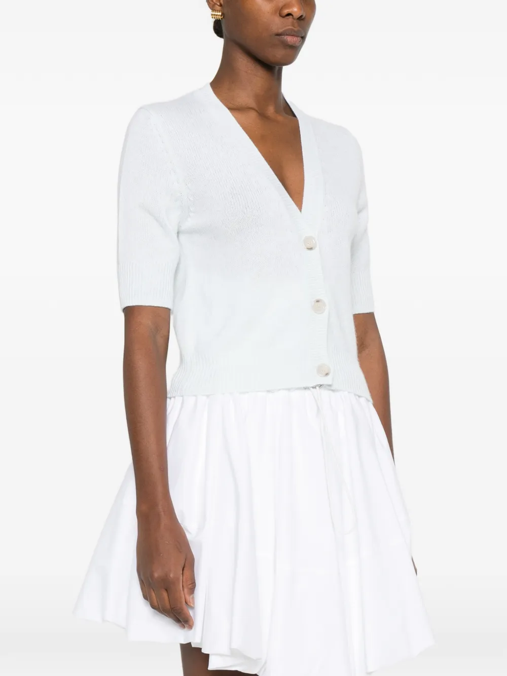  Allude Button Short-sleeve Cardigan - White 
