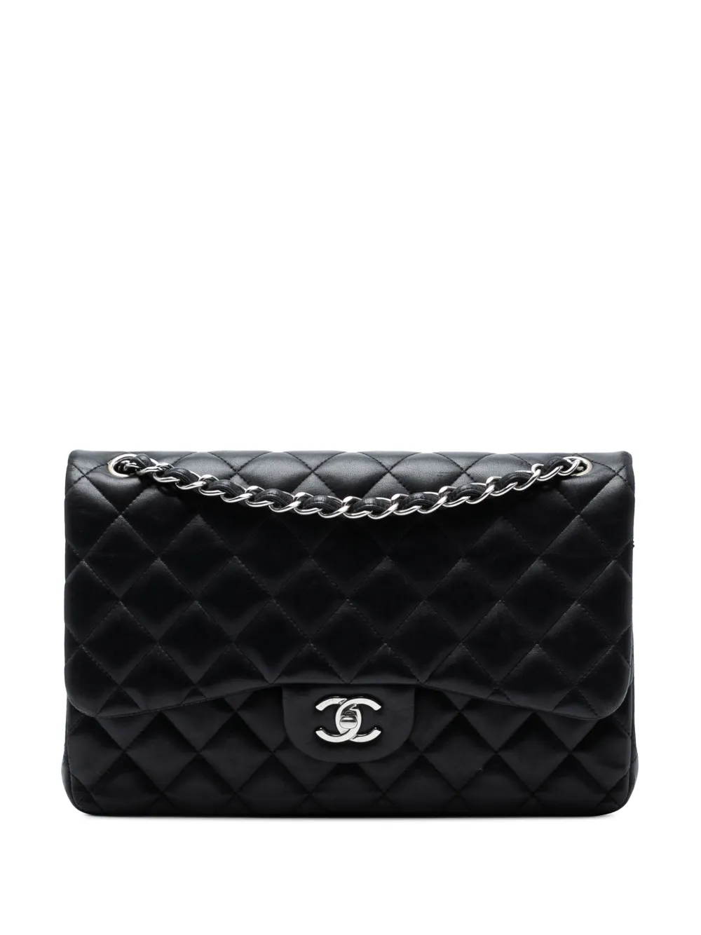 CHANEL Pre-Owned Borsa a spalla Classic Double Flap Jumbo in pelle di agnello 2014 - Nero