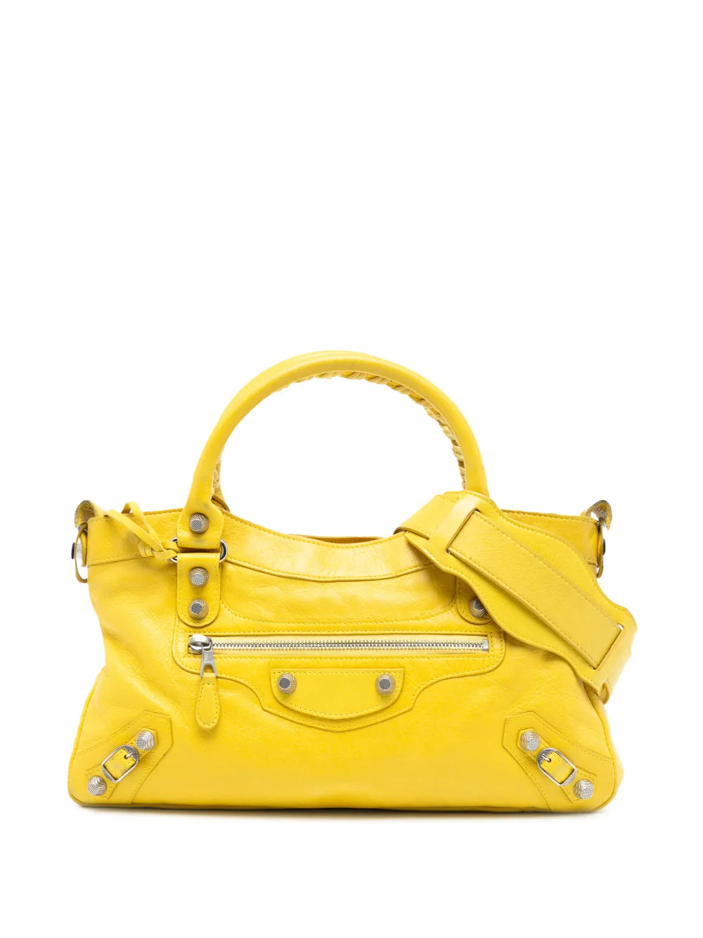 Pre-owned Balenciaga 2005-2025 Lambskin Motocross Giant 21 First Satchel In Yellow