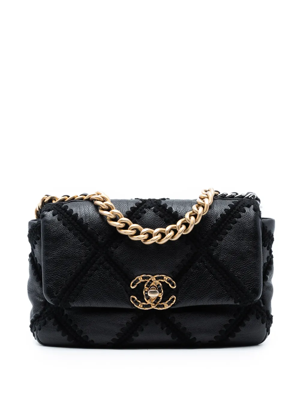 CHANEL Pre-Owned Borsa a tracolla 19 media in pelle di vitello all'uncinetto con battente 2020 - Nero