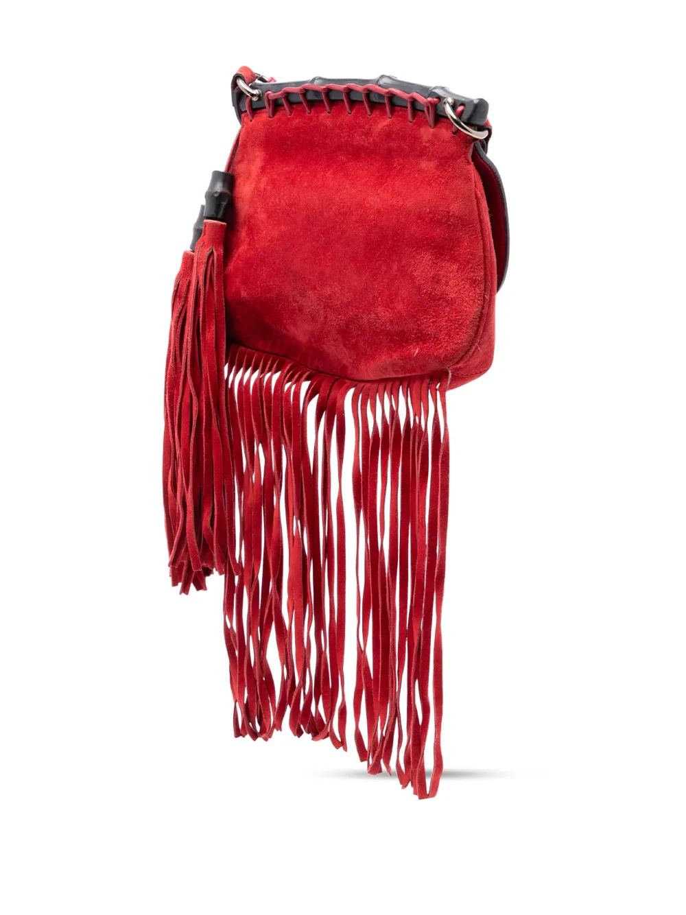  Gucci Pre-owned Borsa A Tracolla Nouveau Piccola In Pelle Con Dettaglio In Bambù E Frange 2016-2025 - Rosso 