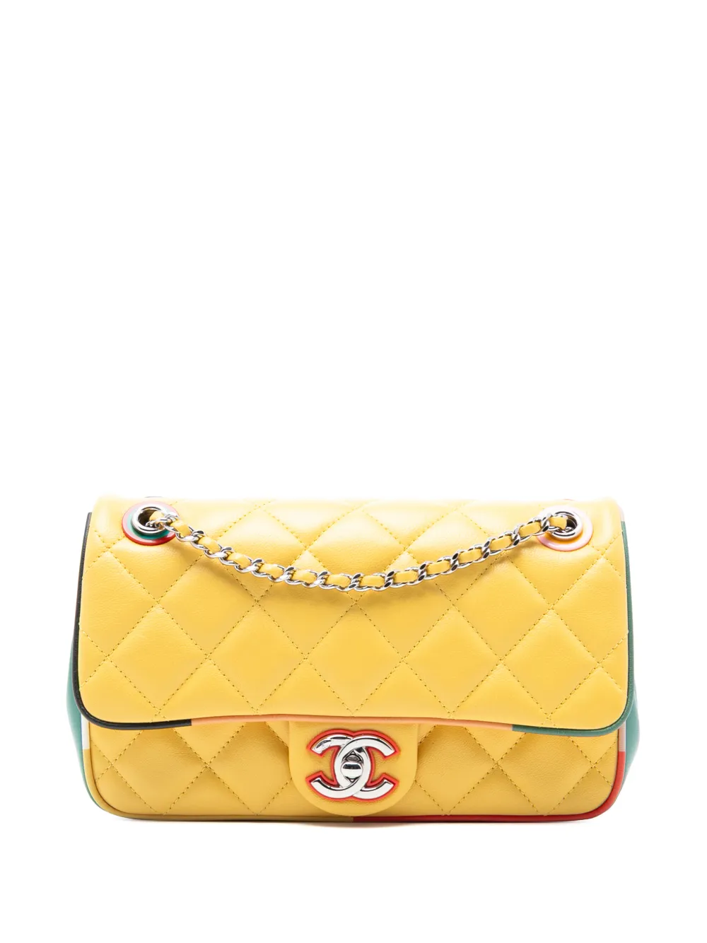 CHANEL Pre-Owned Borsa a spalla Cuba piccola in pelle di agnello trapuntata multicolore con battente 2016-2017 - Giallo