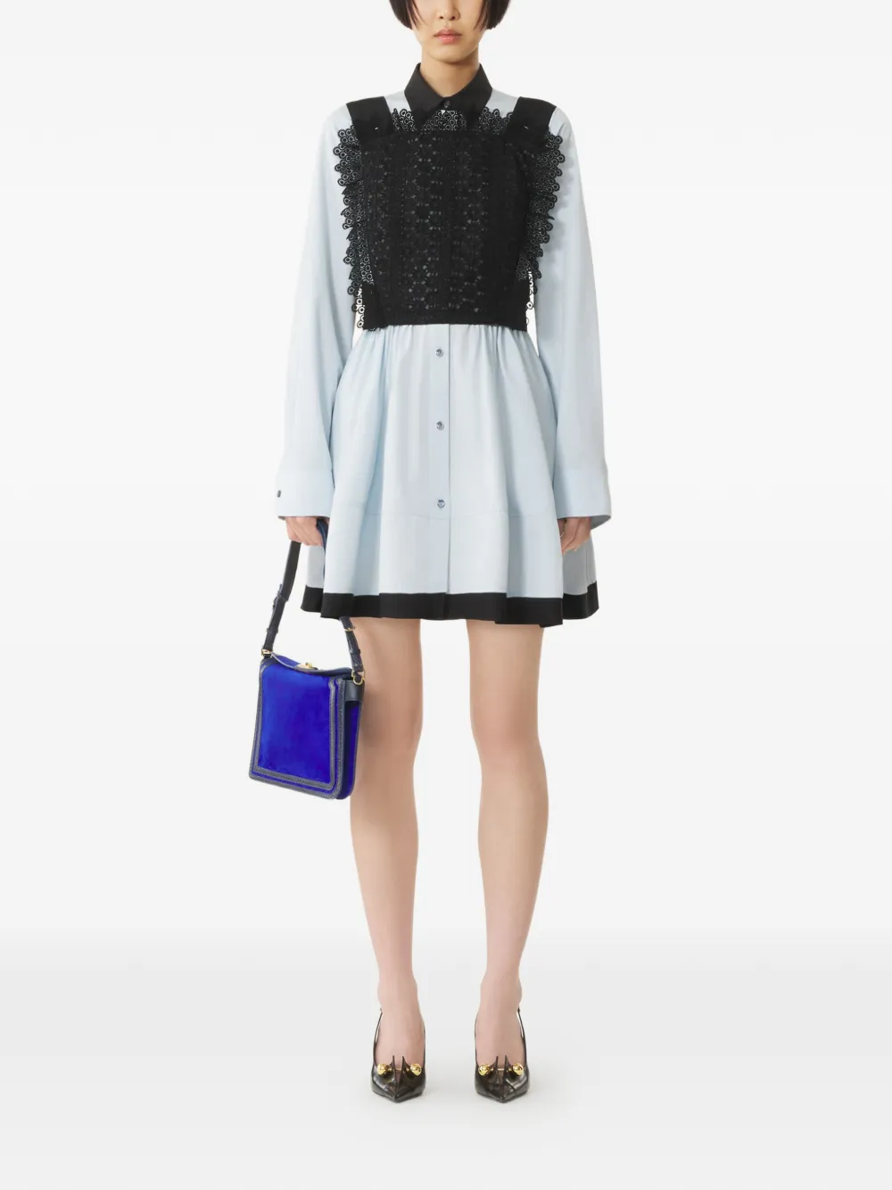  Lanvin Long-sleeve Collared Mini Dress - Blue 