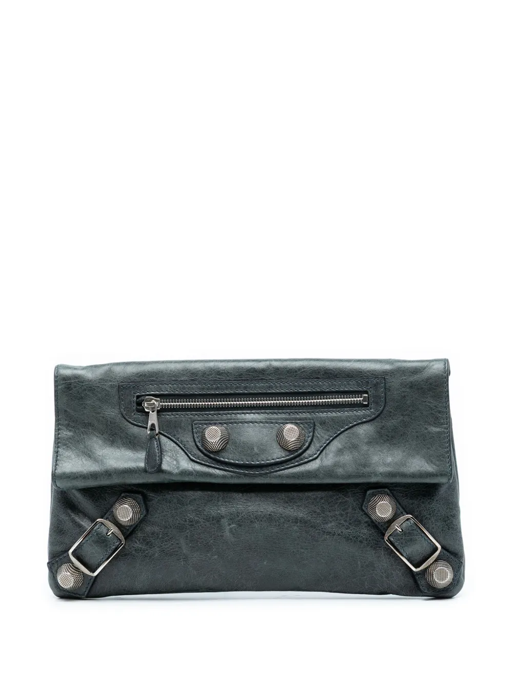 Pre-owned Balenciaga 2005-2025 Lambskin Motocross Giant 21 Envelope Clutch Bag In Green