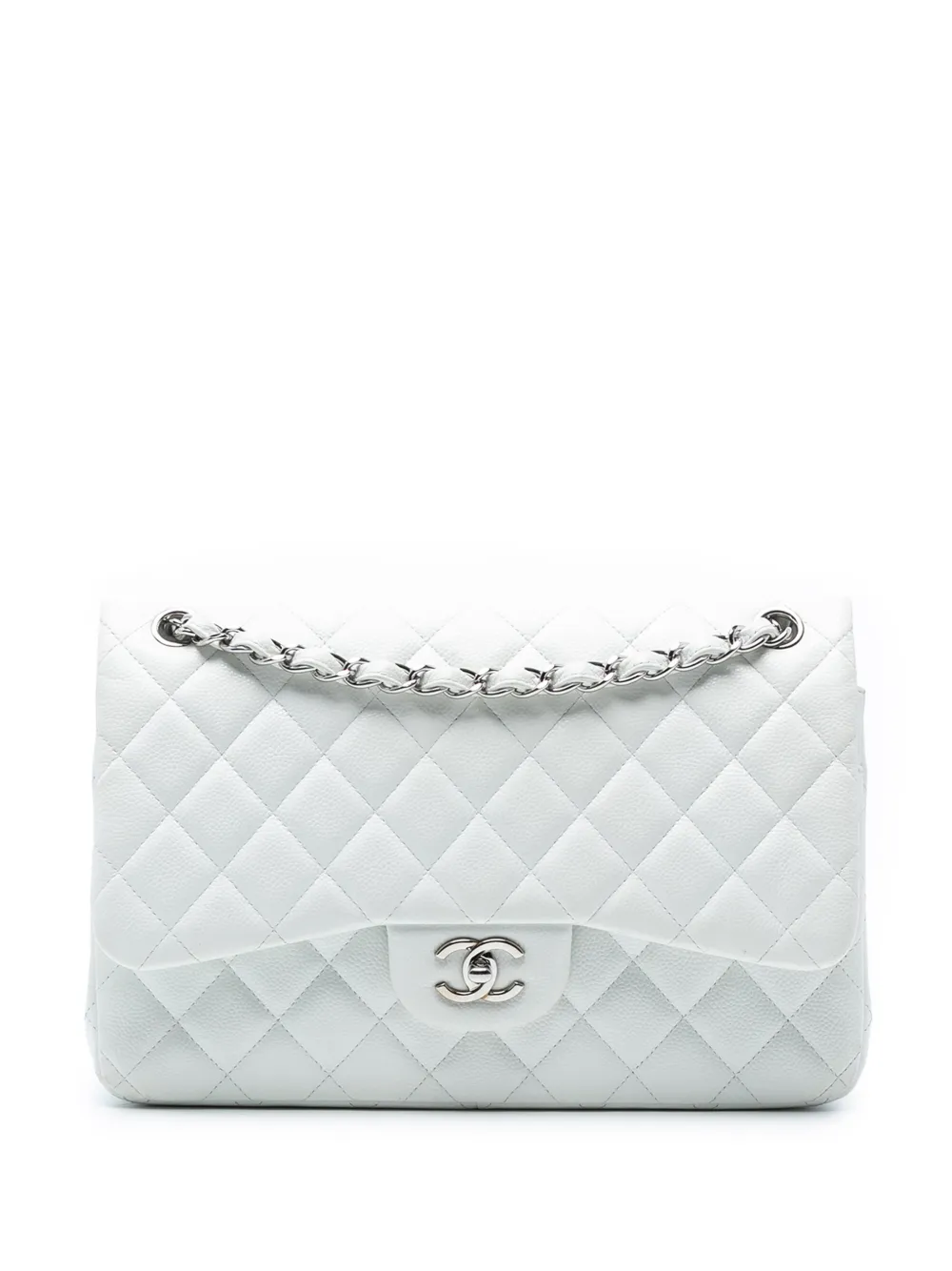 CHANEL Pre-Owned Borsa a spalla Jumbo Double Flap in pelle Caviar 2013-2014 - Bianco