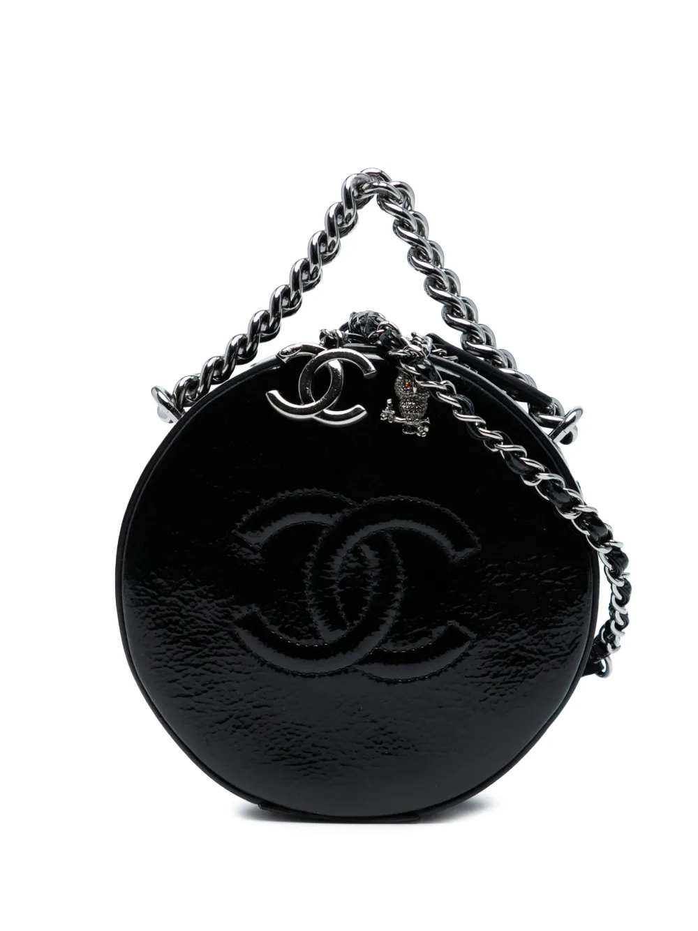 CHANEL Pre-Owned Borsa a tracolla Round As Earth in pelle con finitura lucida 2018-2019 - Nero