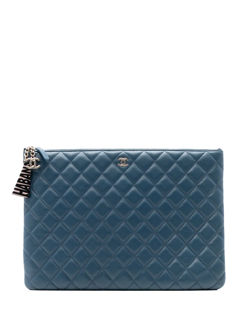 Pre-owned Chanel 2016-2017 Large Quilted Lambskin La Habana O Case Clutch Bag In Blue