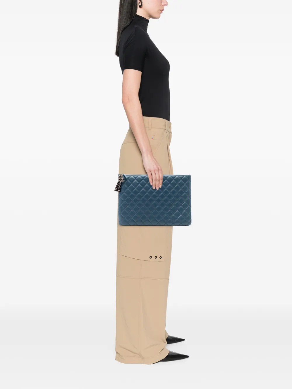 CHANEL Pre-owned 2016-2017 Large Quilted Lambskin La Habana O Case Clutch Bag In Blue