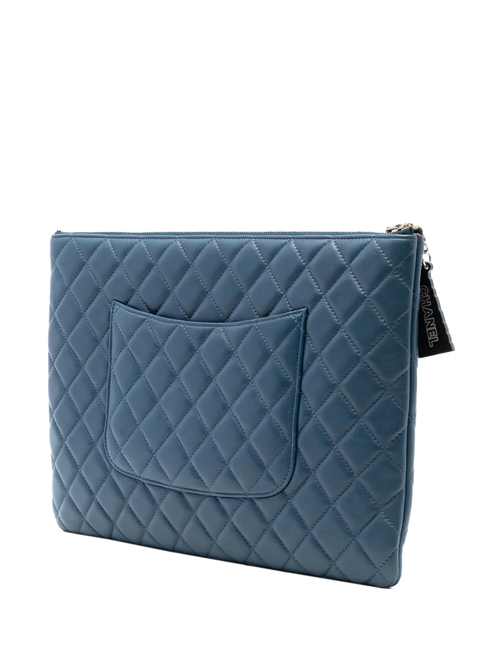 CHANEL Pre-owned 2016-2017 Large Quilted Lambskin La Habana O Case Clutch Bag In Blue