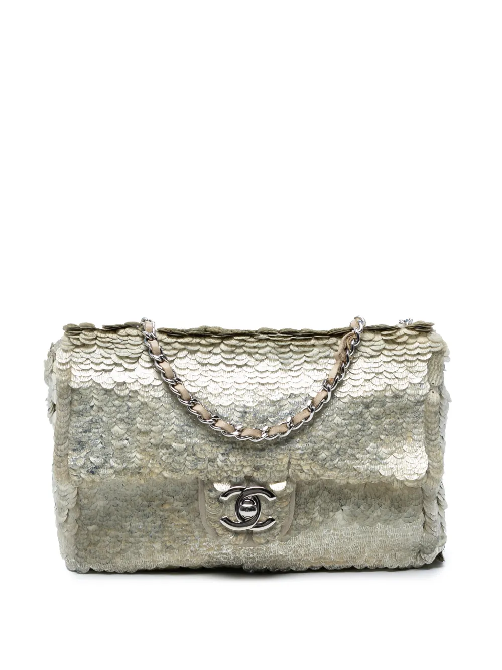 CHANEL Pre-Owned Borsa a tracolla piccola con battente e paillettes 2011 - Marrone