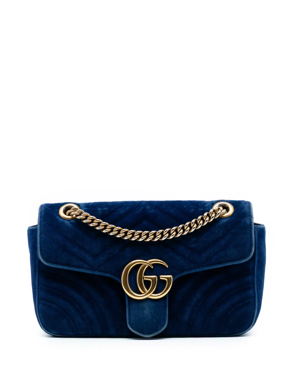 Gucci Pre-Owned Borsa a spalla GG Marmont media matelassé in velluto 2016-2020 - Blu