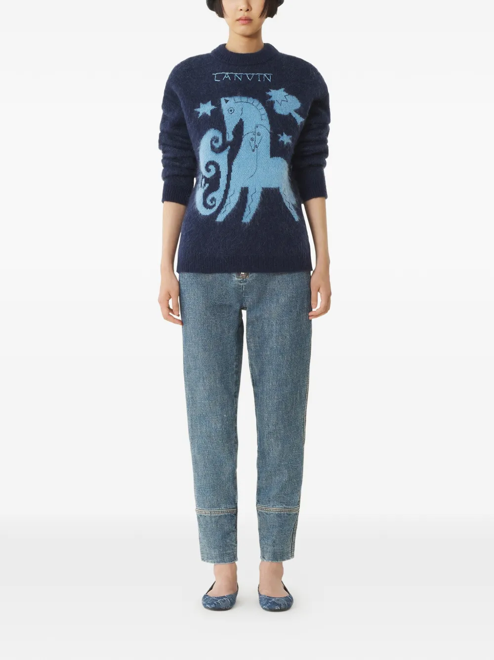  Lanvin Animal-graphic Crew-neck Sweater - Blue 
