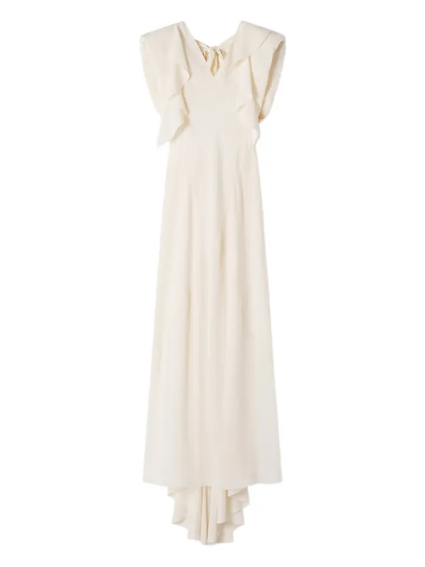 Lanvin Ruffled V-neck Maxi Dress in Neutrals