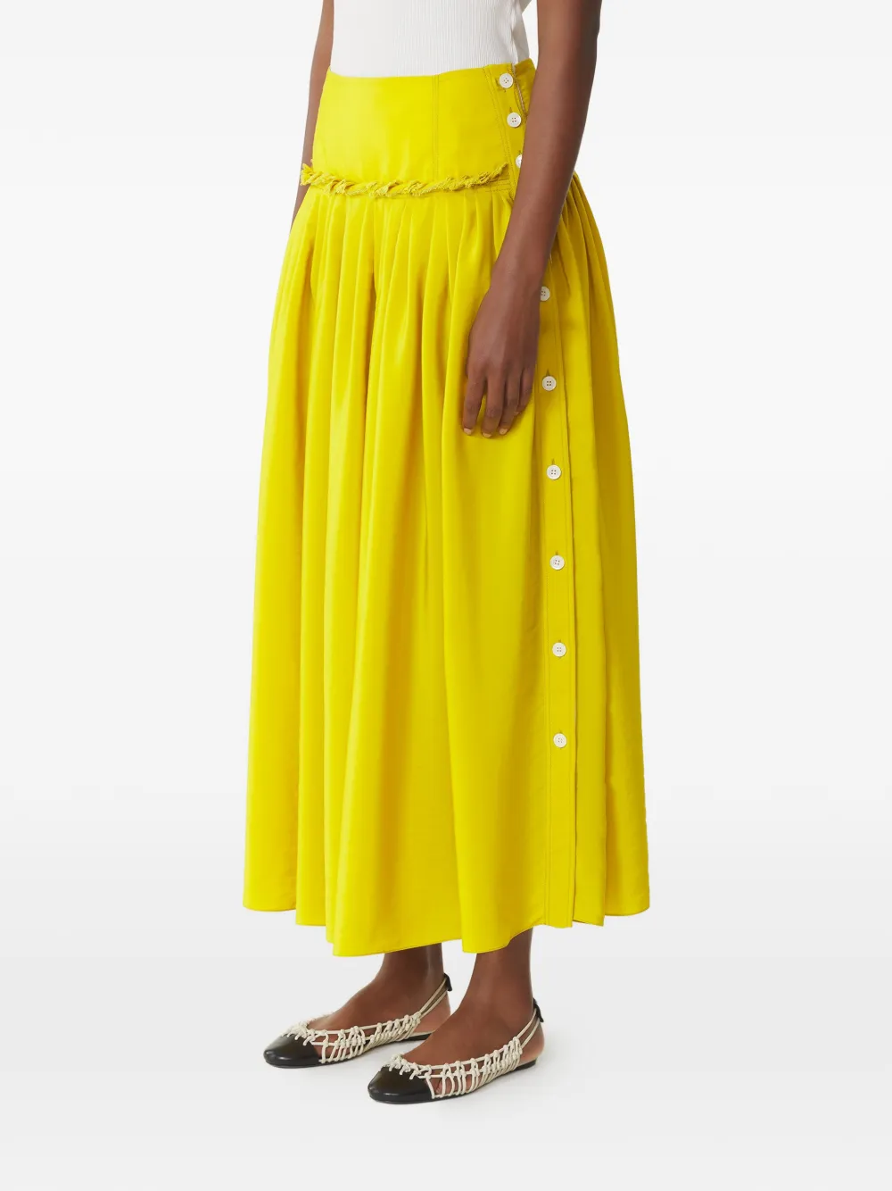  Lanvin Ruffled Button Midi Skirt - Yellow 