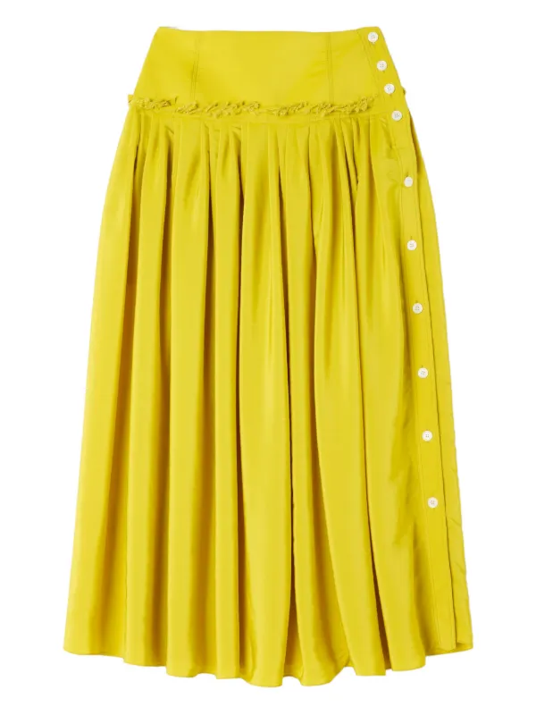 Lanvin Ruffled Button Midi Skirt in Yellow