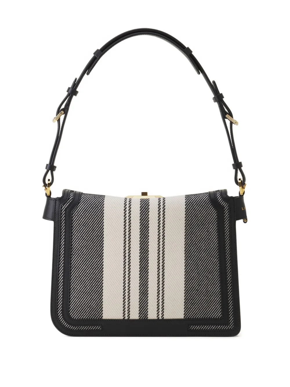  Lanvin Compagnon Striped Lock Shoulder Bag - Black 