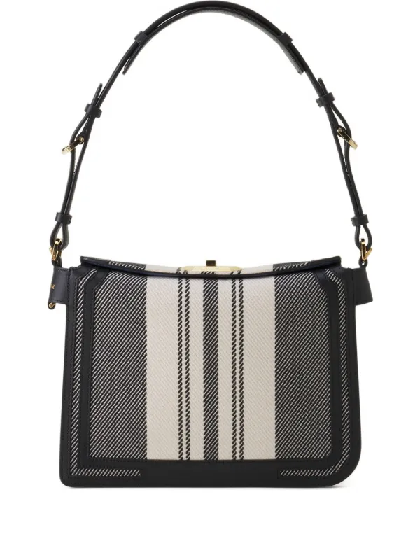 Lanvin Compagnon Striped Lock Shoulder Bag in Black