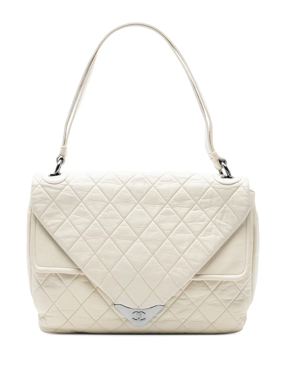 Pre-owned Chanel 2006-2008 Cc Quilted Lambskin Padded Envelope Double Flap Shoulder Bag In White