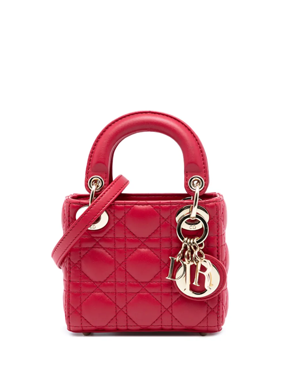 Christian Dior Pre-Owned Borsa a tracolla Lady Dior micro con motivo Cannage in pelle di agnello 2020 - Rosso