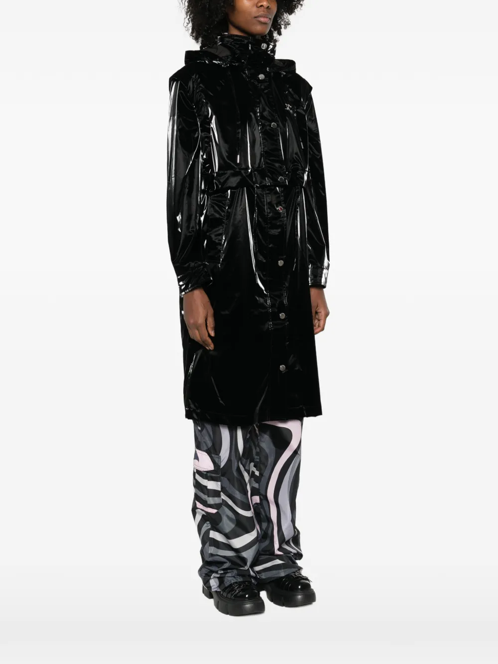  Karl Lagerfeld Transformable Drawstring Parka Coat - Black 