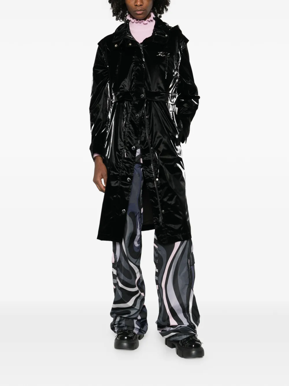  Karl Lagerfeld Transformable Drawstring Parka Coat - Black 
