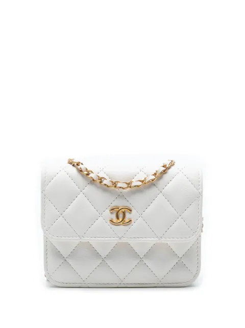 CHANEL Pre-Owned 2021 Mini CC Quilted Lambskin Pearl Crush Pouch with Chain crossbody bag