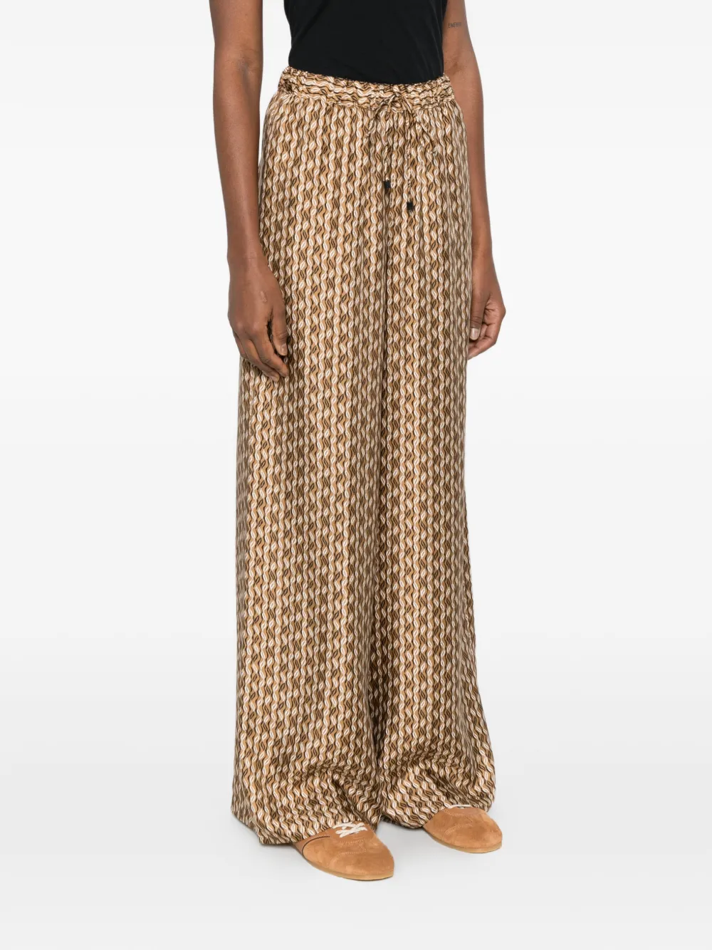 Max Mara Zijden broek met wijde pijpen en print Bruin