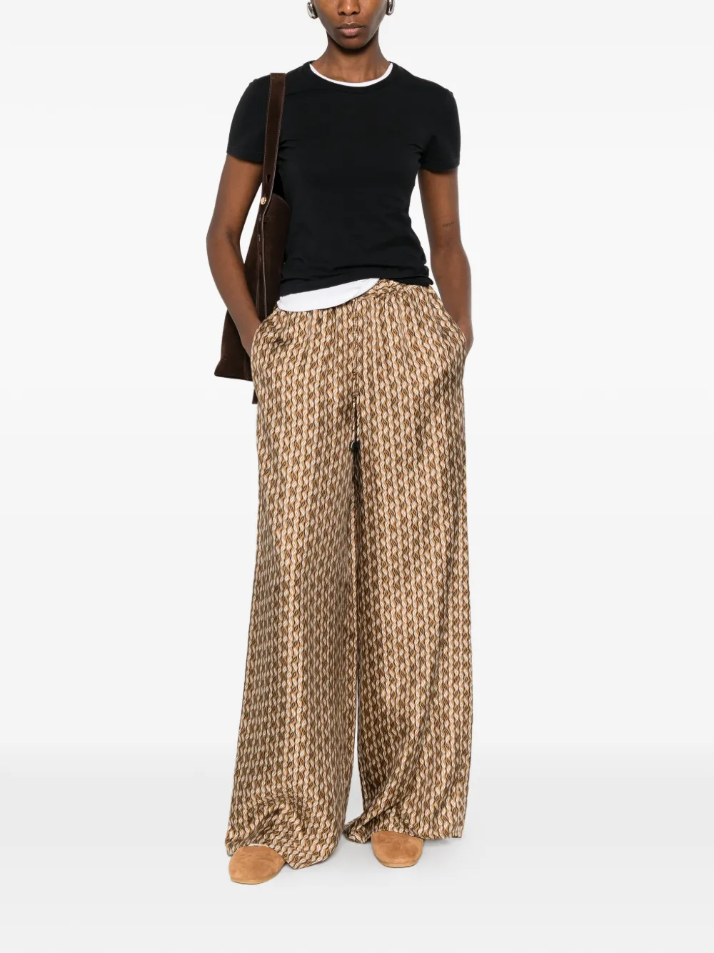 Max Mara Zijden broek met wijde pijpen en print Bruin