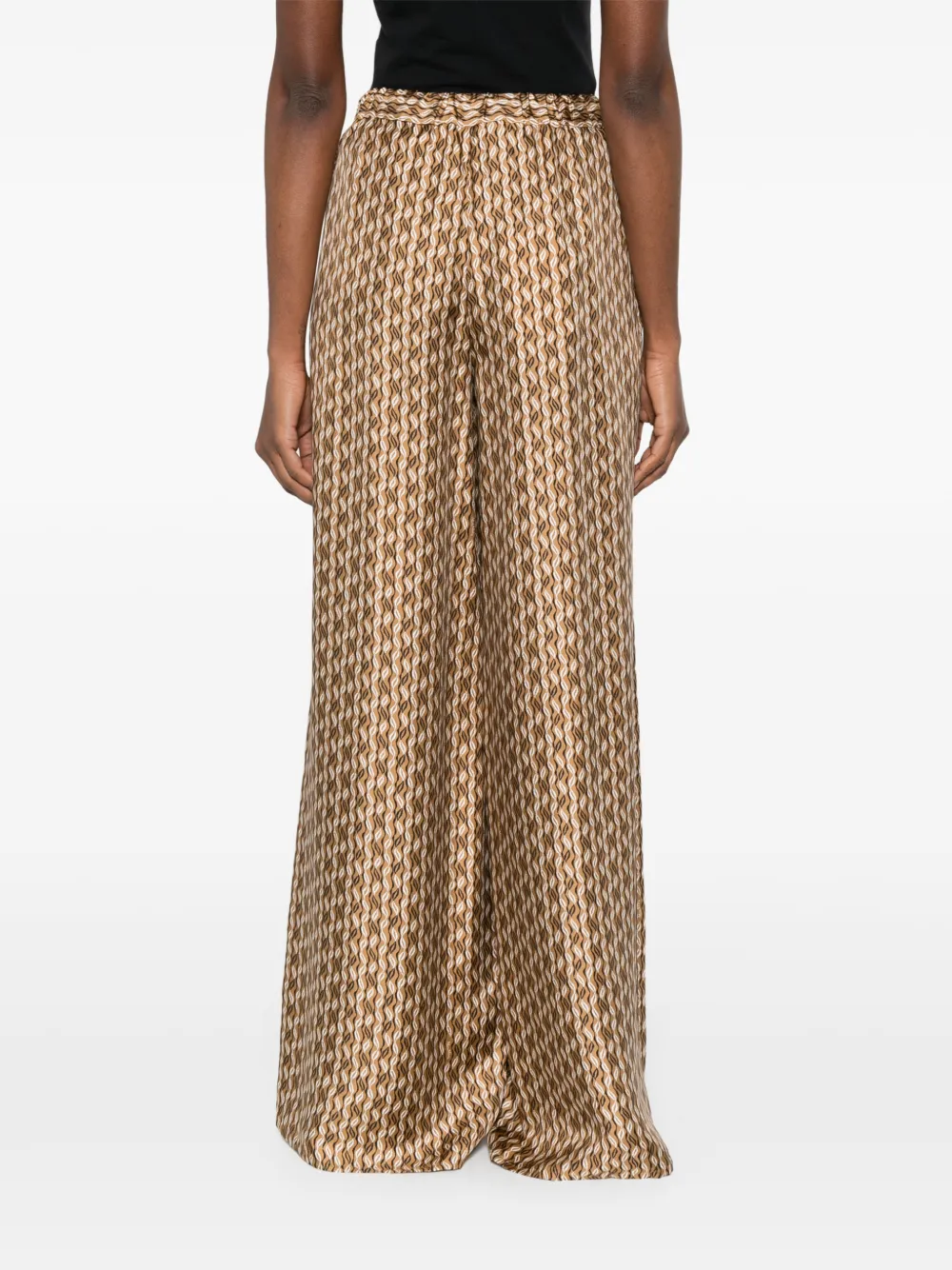 Max Mara Zijden broek met wijde pijpen en print Bruin