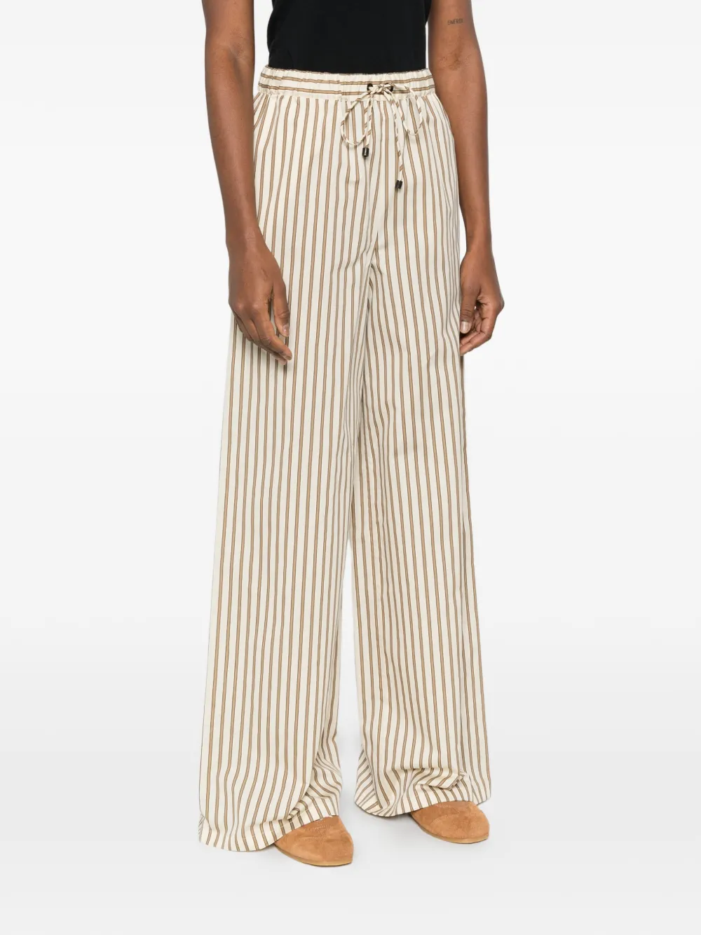 Max Mara Gestreepte katoenen en zijden canvas broek met wijde pijpen Grijs