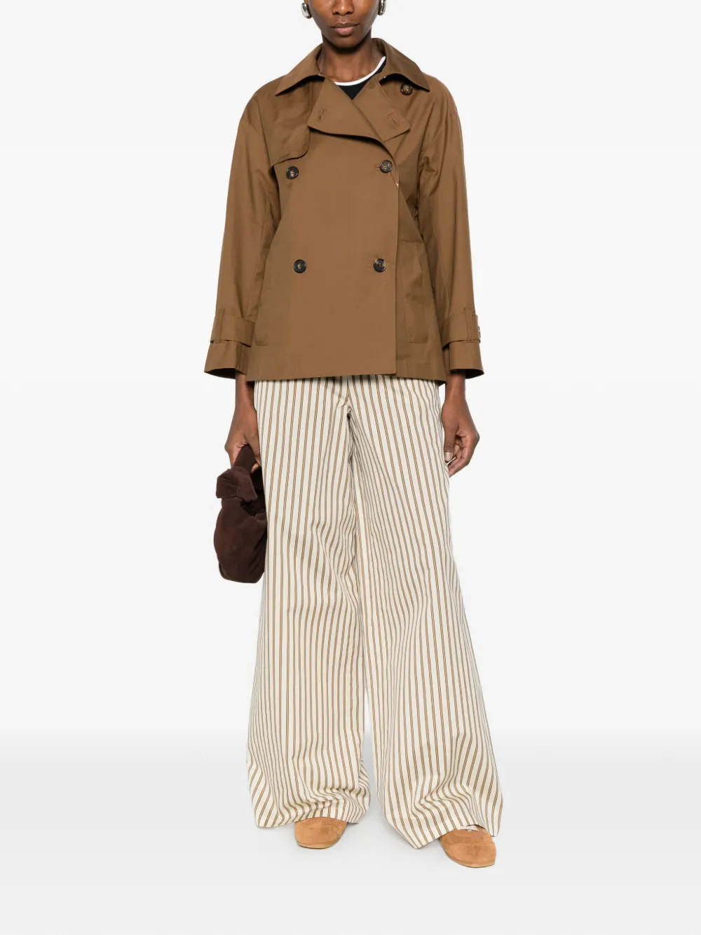 Max Mara Gestreepte katoenen en zijden canvas broek met wijde pijpen Grijs