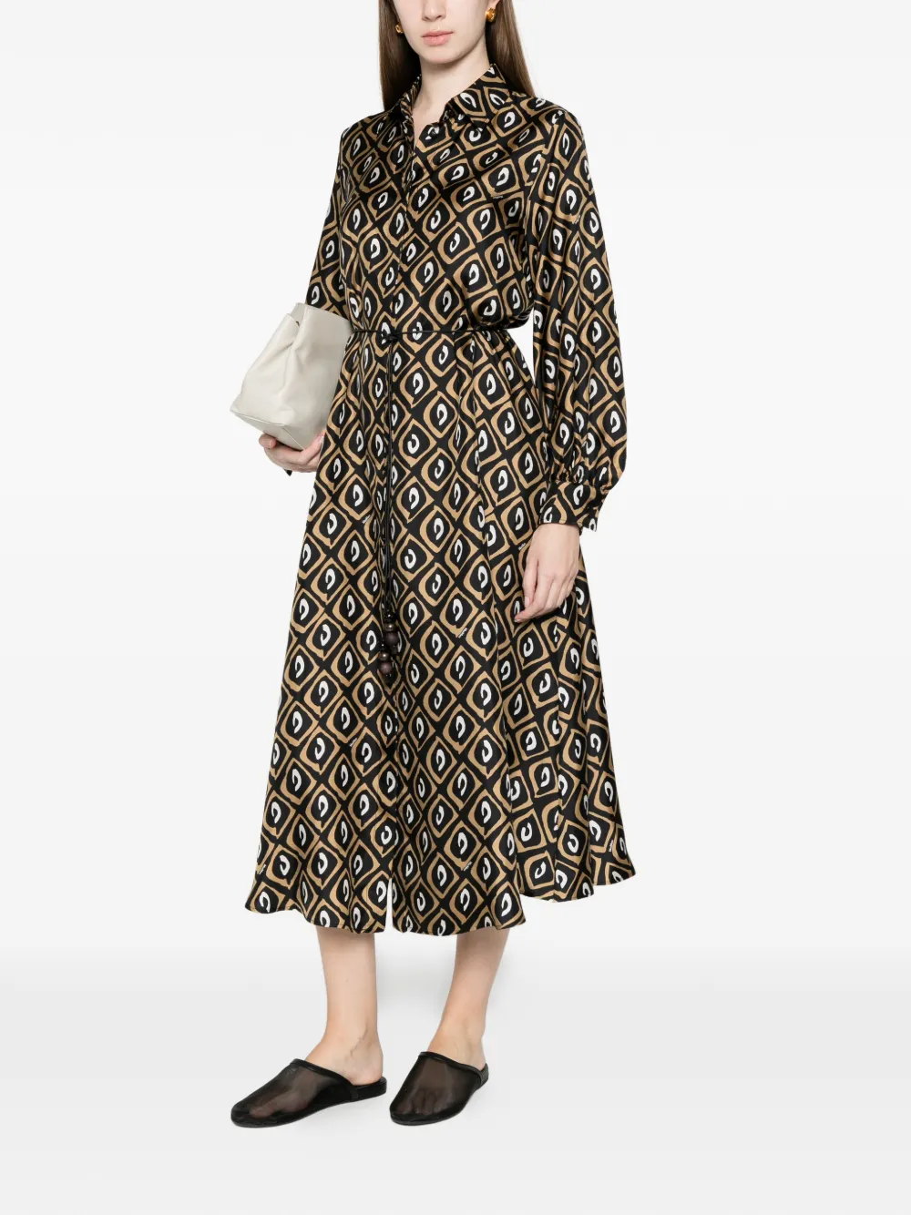 Max Mara Printed Midi Dress - Black 