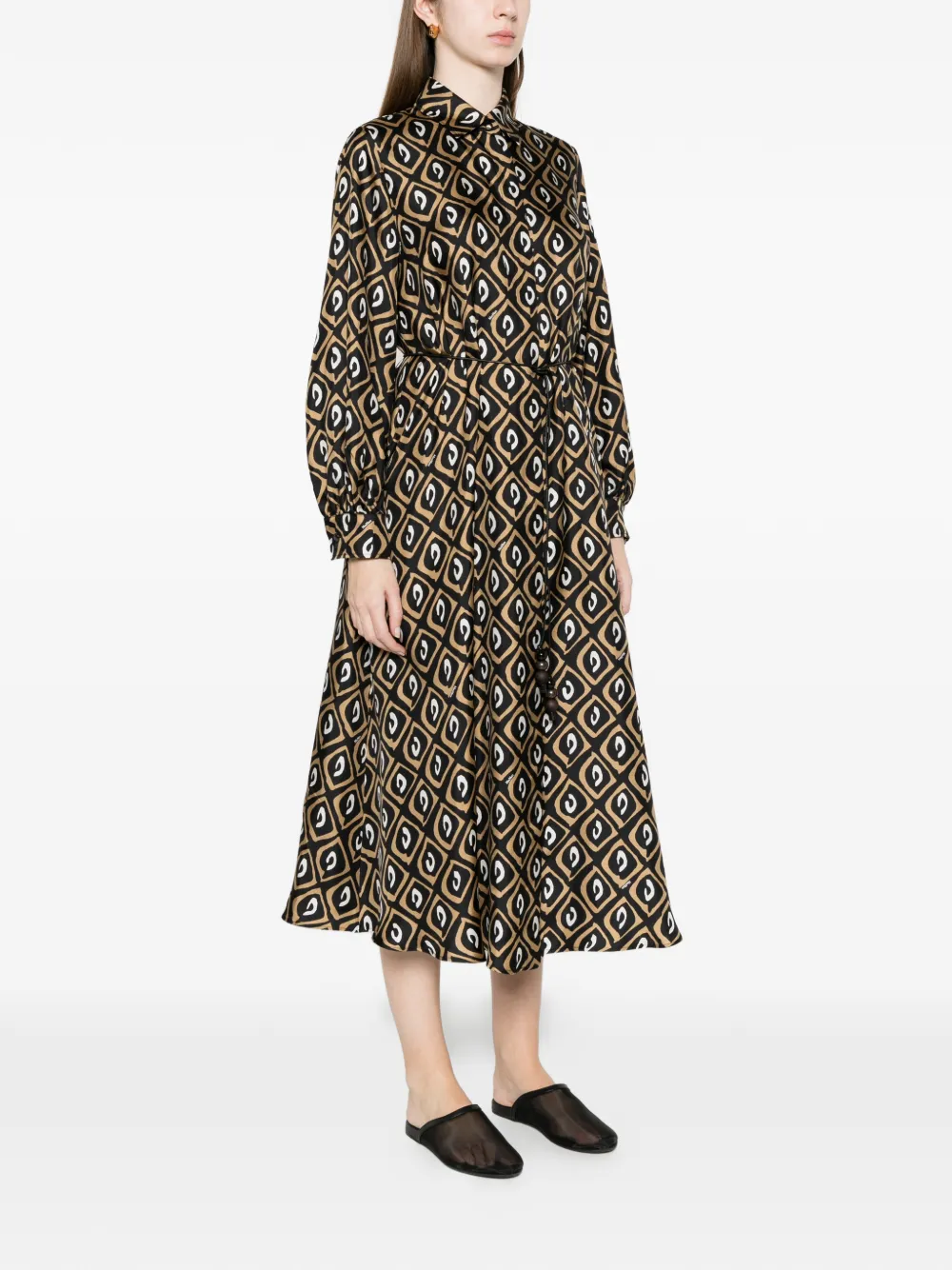  Max Mara Printed Midi Dress - Black 