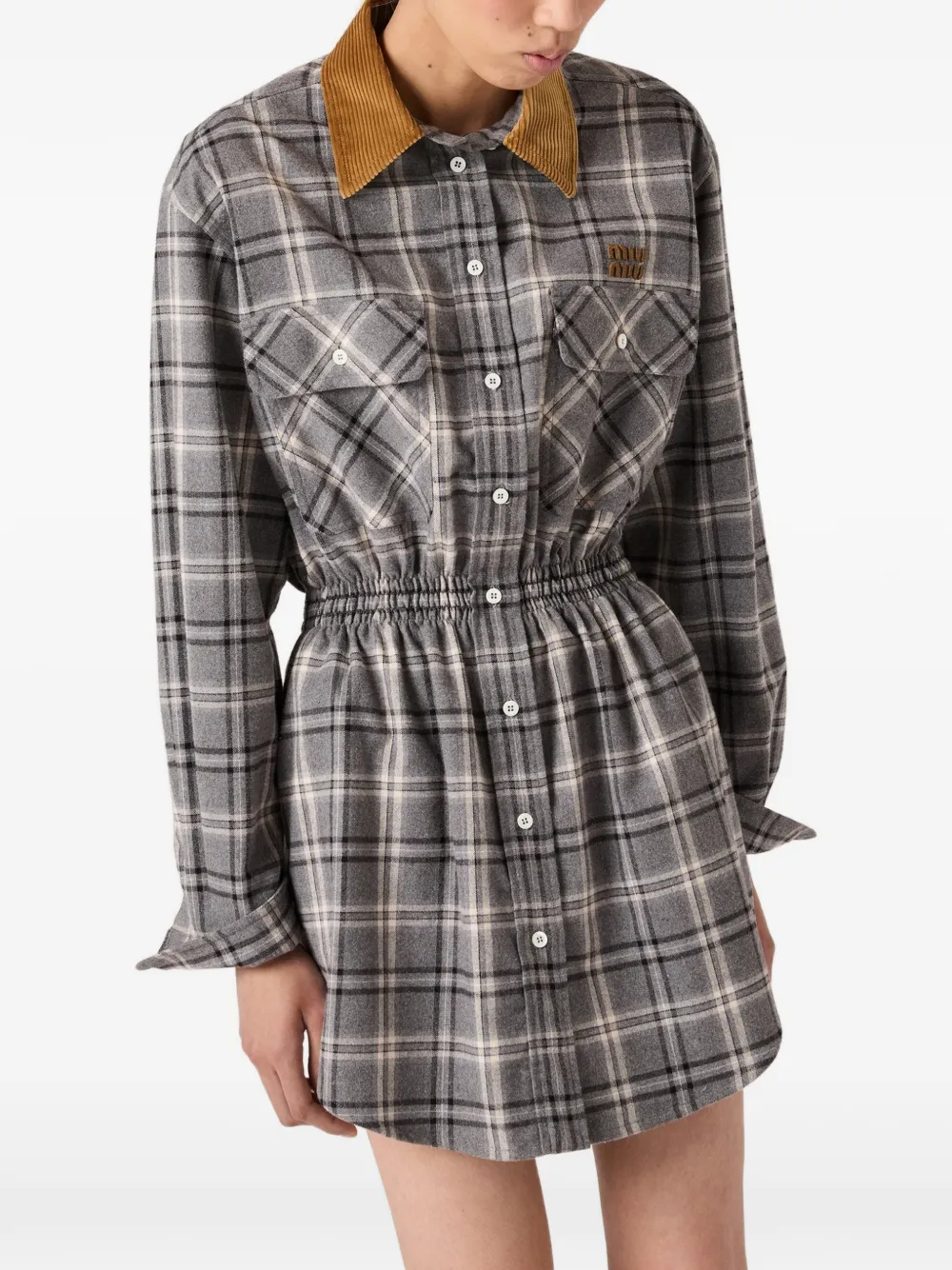 Miu Miu Buttoned check-pattern Mini Dress | Grey | FARFETCH